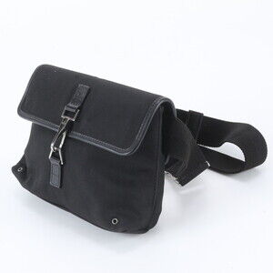 Gucci 92543 Leather Nylon 2-Way Body Bag, Waist Pouch, Shoulder Black, Men's
